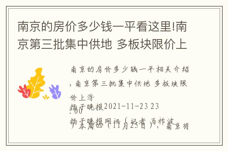 南京的房价多少钱一平看这里!南京第三批集中供地 多板块限价上浮