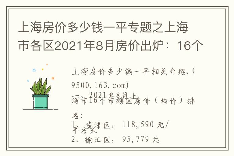 上海房价多少钱一平专题之上海市各区2021年8月房价出炉:16个市辖区全都下跌了