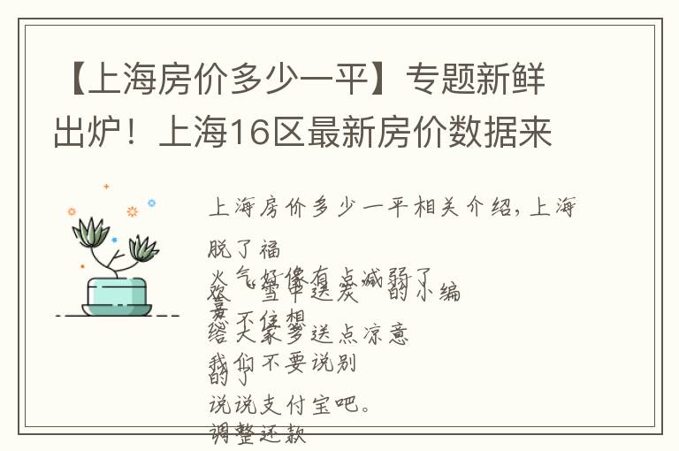 【上海房价多少一平】专题新鲜出炉！上海16区最新房价数据来了！现在攒首平要攒多久？