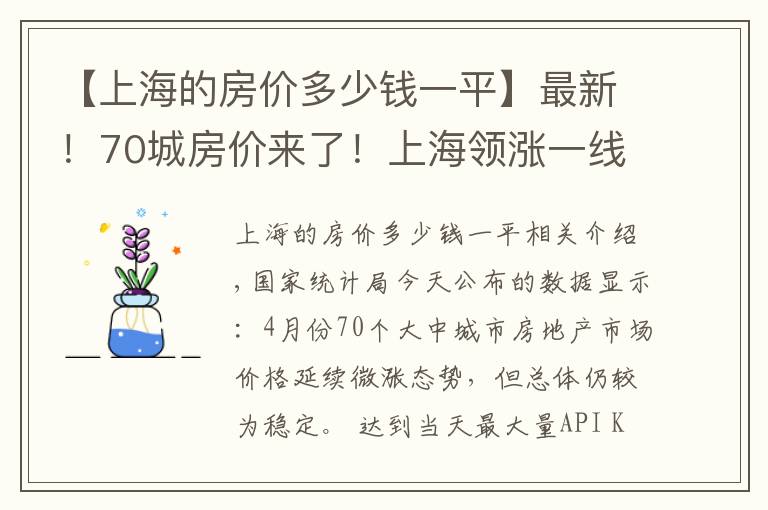 【上海的房价多少钱一平】最新！70城房价来了！上海领涨一线城市！整体涨幅最高的却是这些地方……