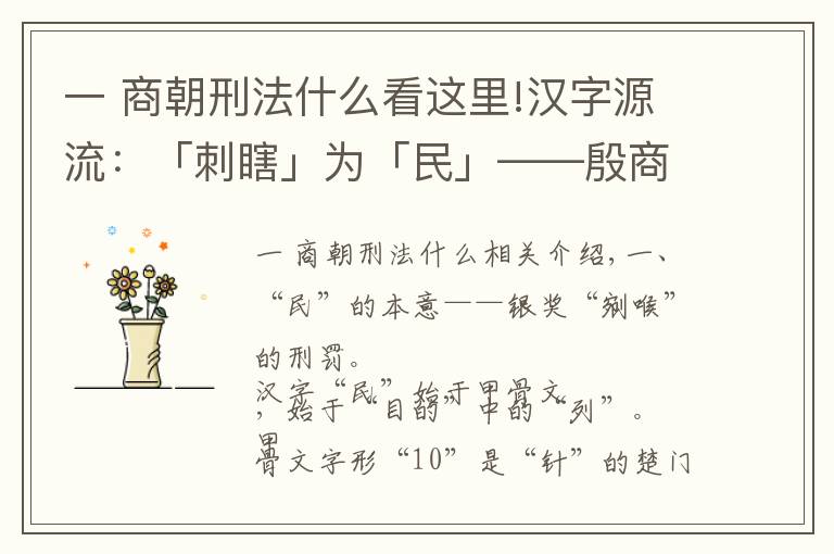 一 商朝刑法什么看这里!汉字源流:「刺瞎」为「民」——殷商剜目酷刑,战俘和奴隶的特征