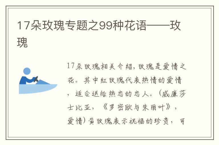 17朵玫瑰专题之99种花语——玫瑰