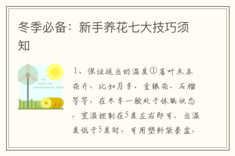 冬季必备：新手养花七大技巧须知