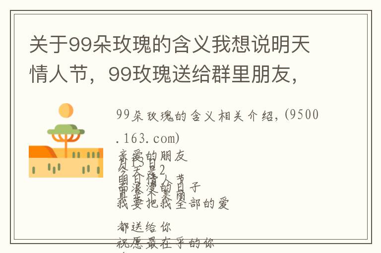 关于99朵玫瑰的含义我想说明天情人节,99玫瑰送给群里朋友,祝你们情人节快乐,永远健康幸福
