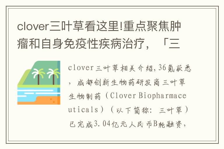 clover三叶草看这里!重点聚焦肿瘤和自身免疫性疾病治疗,「三叶草生物」获3.04亿元B轮融资