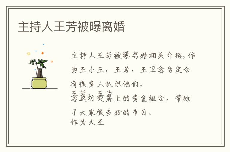 主持人王芳被曝离婚