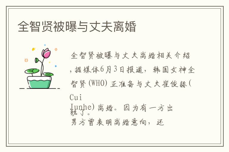 全智贤被曝与丈夫离婚