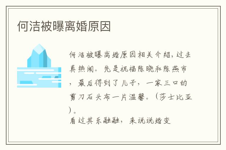 何洁被曝离婚原因