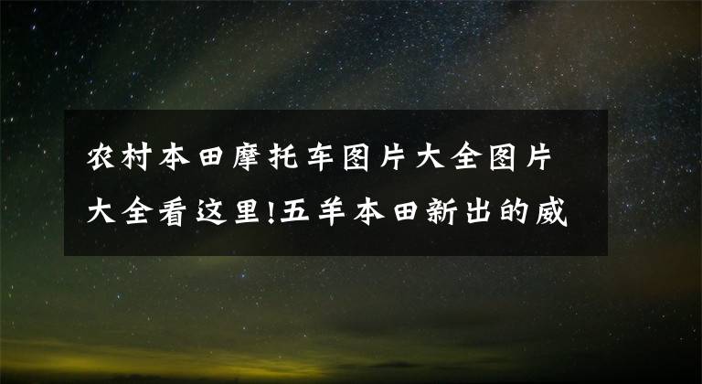 农村本田摩托车图片大全图片大全看这里!五羊本田新出的威领150，售价6990怎么样，值得入手吗？