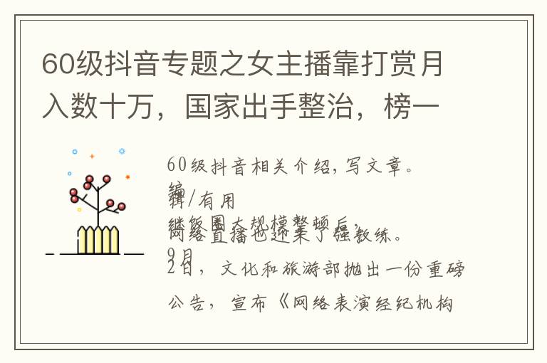 60级抖音专题之女主播靠打赏月入数十万,国家出手整治,榜一大哥或成历史