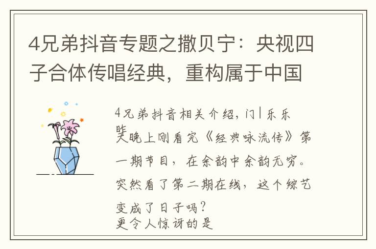 4兄弟抖音专题之撒贝宁:央视四子合体传唱经典,重构属于中国人的精神坐标