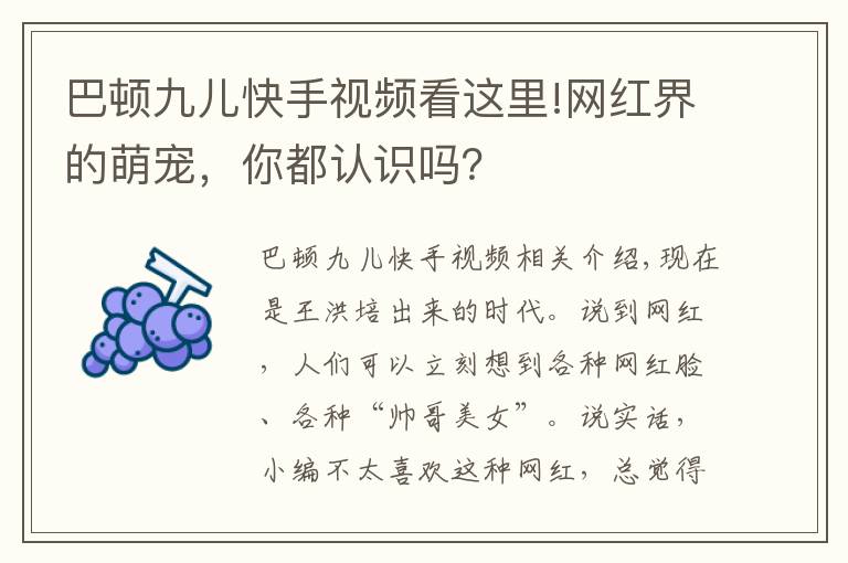 巴顿九儿快手视频看这里!网红界的萌宠,你都认识吗?