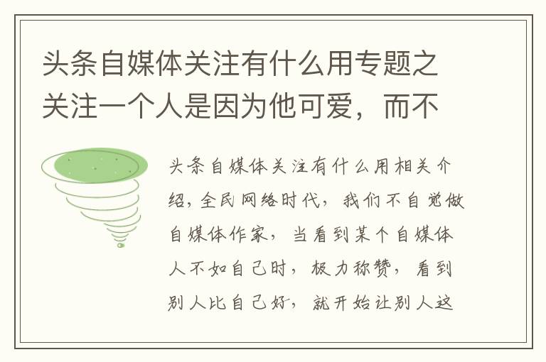 头条自媒体关注有什么用专题之关注一个人是因为他可爱,而不是他可怜