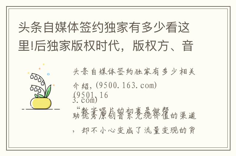 头条自媒体签约独家有多少看这里!后独家版权时代,版权方、音乐人、平台 将面临什么?