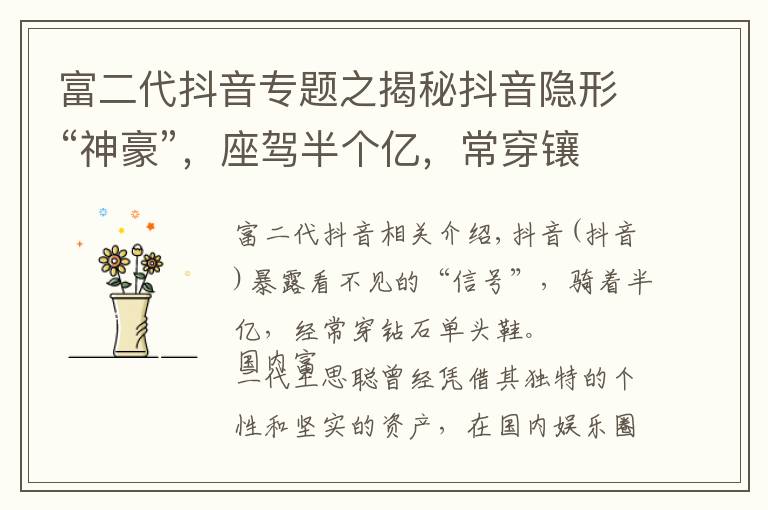 富二代抖音专题之揭秘抖音隐形“神豪”,座驾半个亿,常穿镶钻豆豆鞋