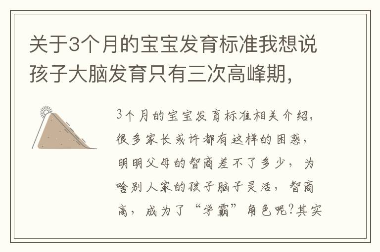 关于3个月的宝宝发育标准我想说孩子大脑发育只有三次高峰期,错过会很遗憾