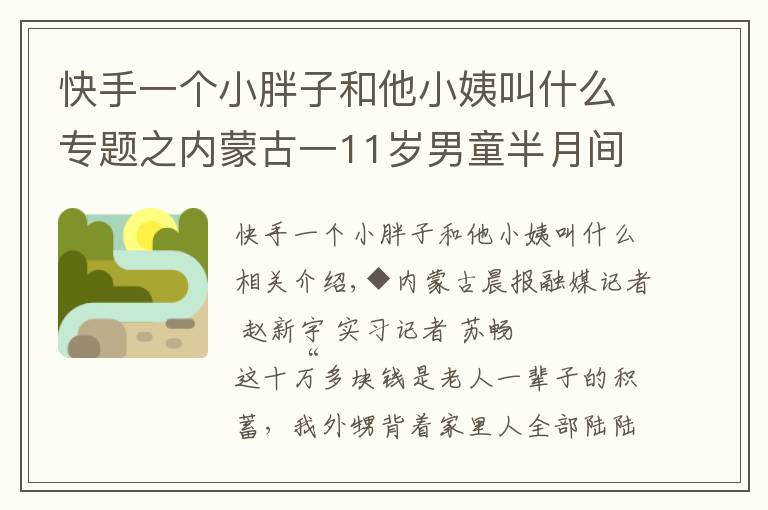 快手一个小胖子和他小姨叫什么专题之内蒙古一11岁男童半月间将姥爷十万余元养老钱打赏快手主播,老人几度昏死