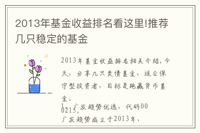 2013年基金收益排名看这里!推荐几只稳定的基金