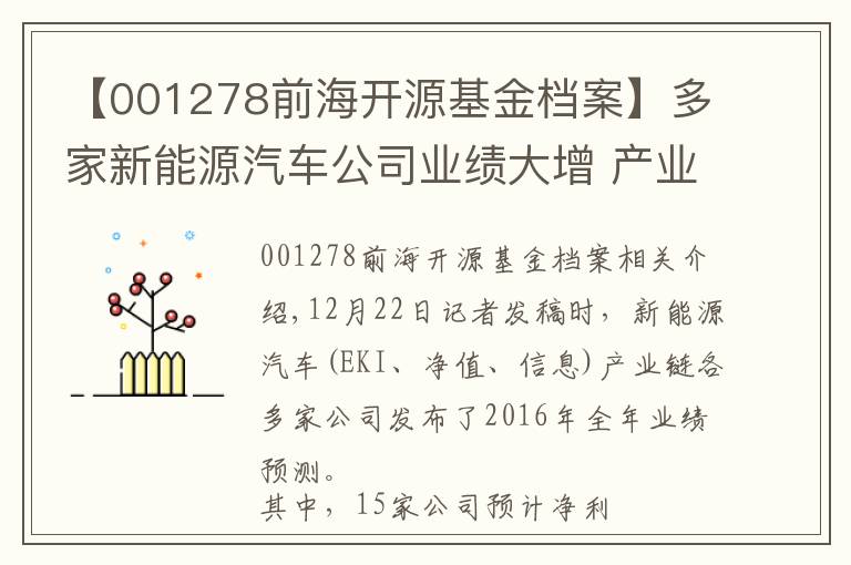 【001278前海开源基金档案】多家新能源汽车公司业绩大增 产业链向好