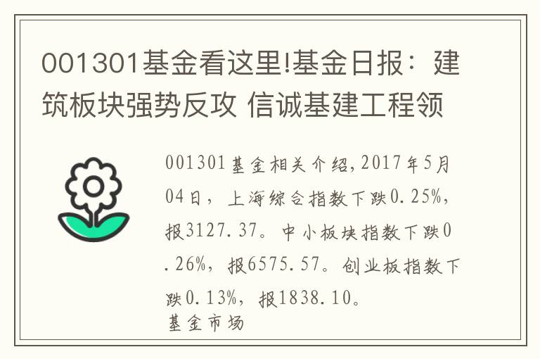 001301基金看这里!基金日报:建筑板块强势反攻 信诚基建工程领涨