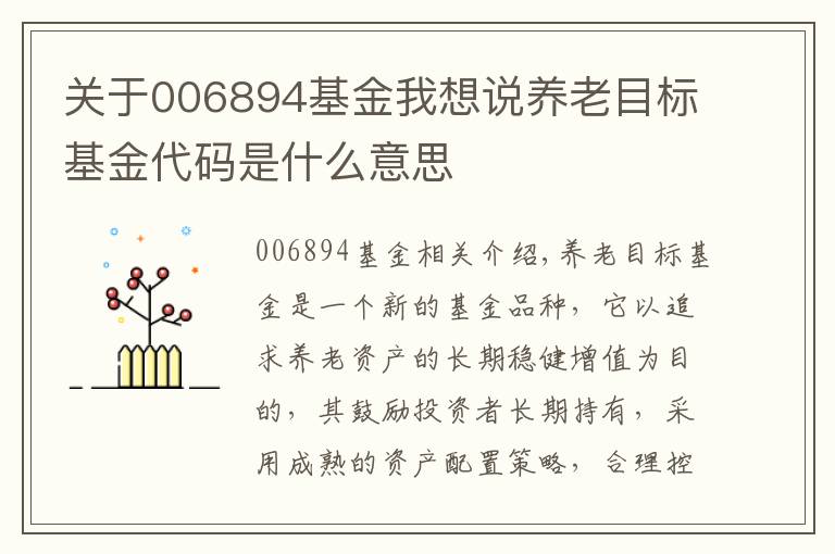 关于006894基金我想说养老目标基金代码是什么意思