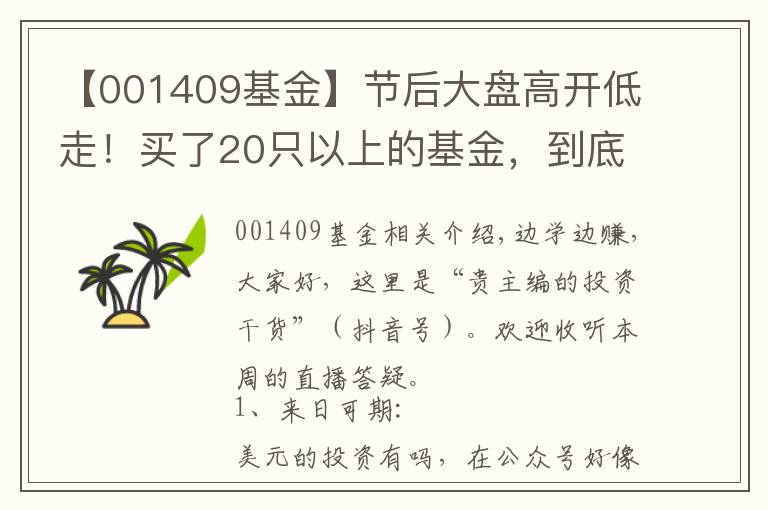 【001409基金】节后大盘高开低走!买了20只以上的基金,到底要怎么精简?