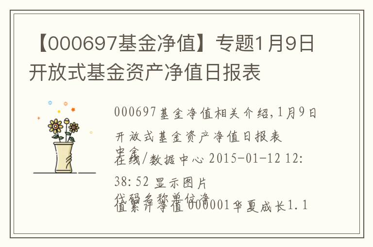 【000697基金净值】专题1月9日开放式基金资产净值日报表