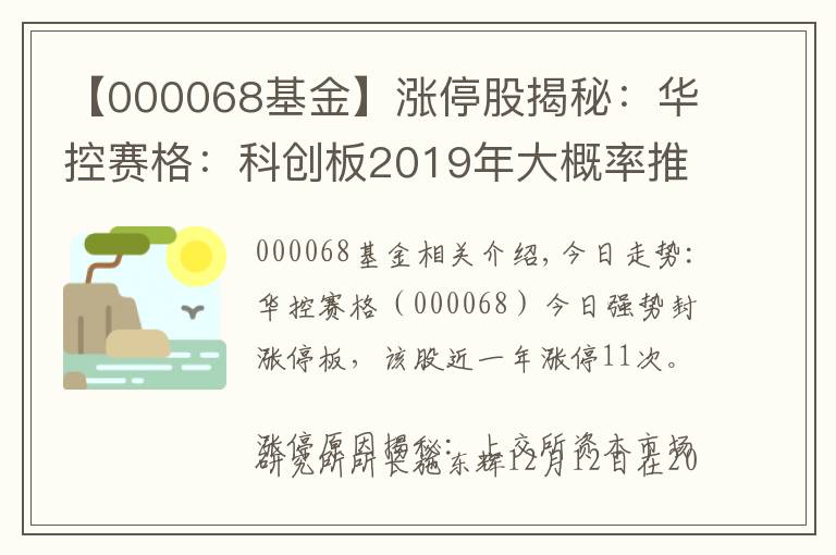 【000068基金】涨停股揭秘:华控赛格:科创板2019年大概率推出 华控赛格封涨停