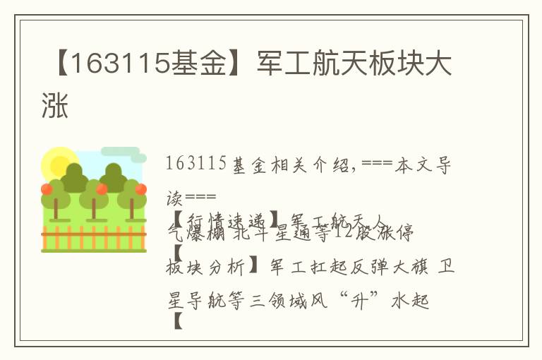 【163115基金】军工航天板块大涨