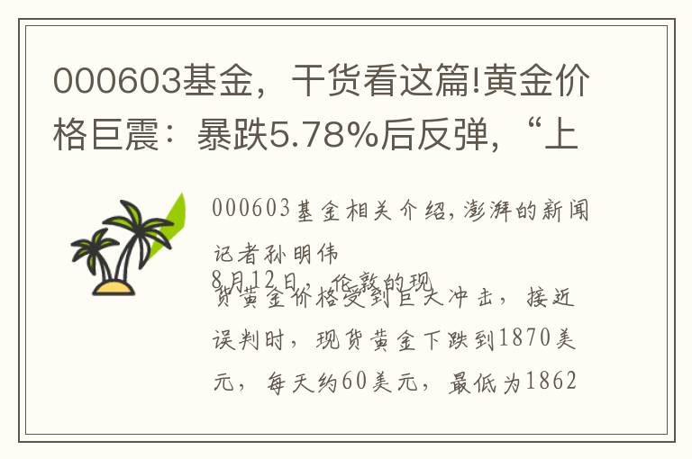 000603基金，干货看这篇!黄金价格巨震：暴跌5.78%后反弹，“上车”机会又来了？