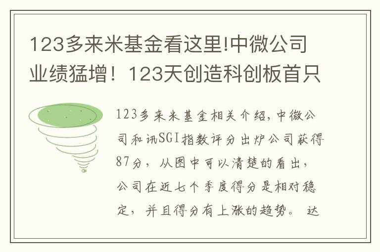 123多来米基金看这里!中微公司业绩猛增!123天创造科创板首只市值千亿股,大基金25亿入局!SGI评分87