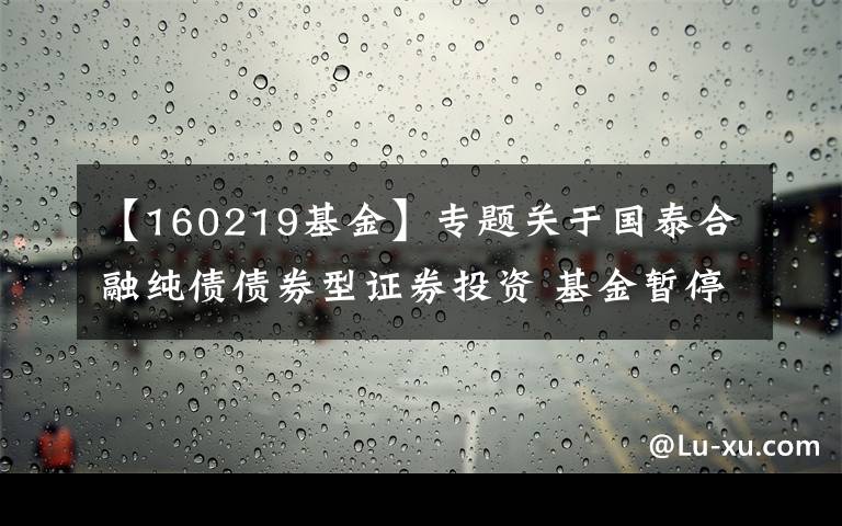 【160219基金】专题关于国泰合融纯债债券型证券投资 基金暂停大额申购(含定投)及转换转入业务的公告