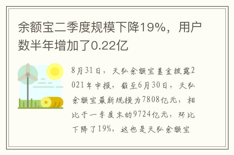 余额宝二季度规模下降19%，用户数半年增加了0.22亿
