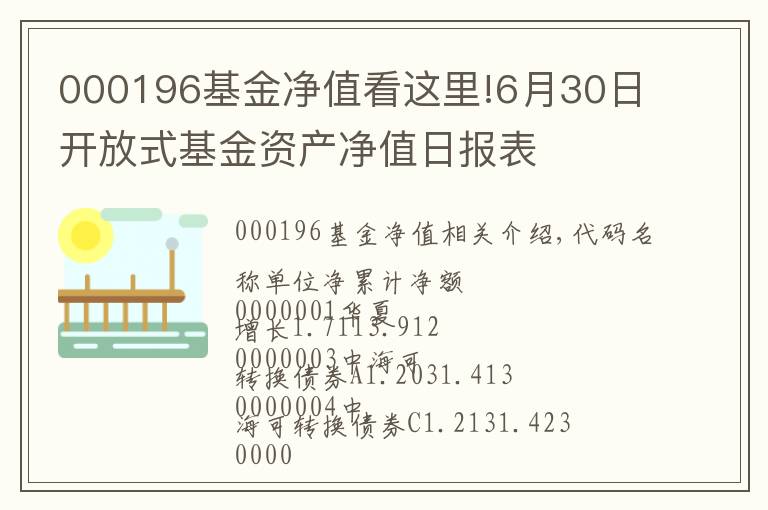 000196基金净值看这里!6月30日开放式基金资产净值日报表