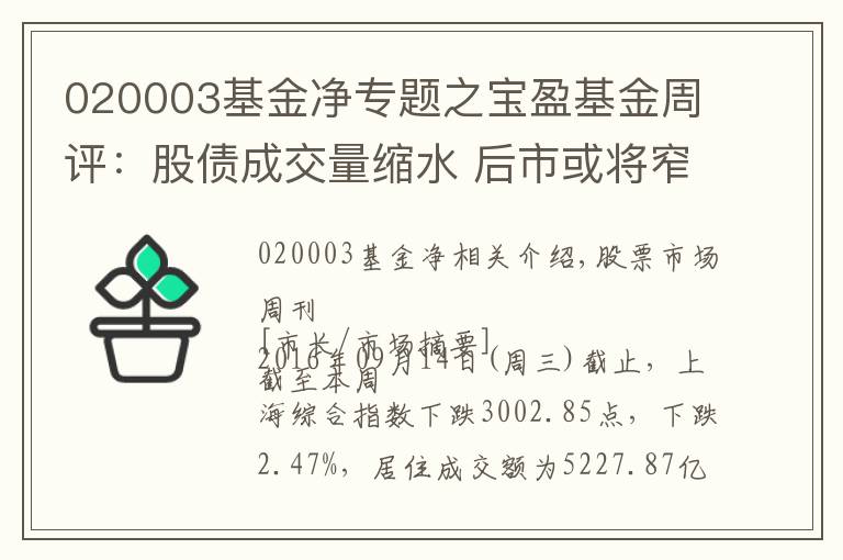 020003基金净专题之宝盈基金周评：股债成交量缩水 后市或将窄幅震荡
