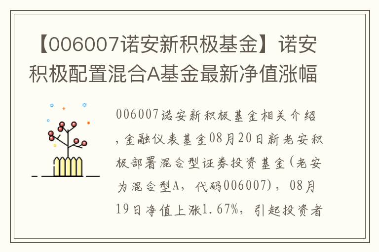 【006007诺安新积极基金】诺安积极配置混合A基金最新净值涨幅达1.67%