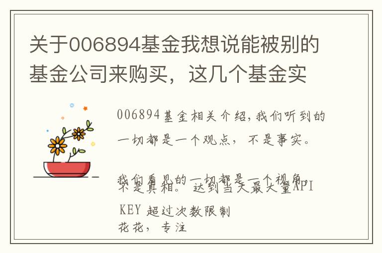 关于006894基金我想说能被别的基金公司来购买，这几个基金实属优秀！（名单List）