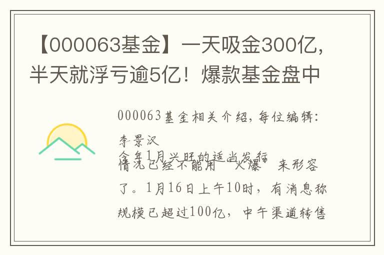 【000063基金】一天吸金300亿,半天就浮亏逾5亿!爆款基金盘中跌停,9万人被套