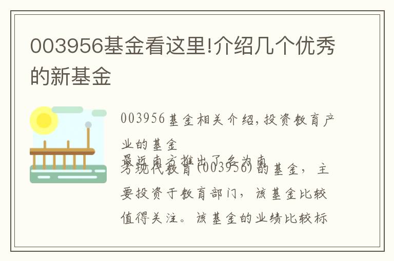 003956基金看这里!介绍几个优秀的新基金