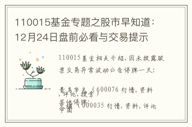 110015基金专题之股市早知道:12月24日盘前必看与交易提示