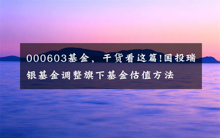 000603基金,干货看这篇!国投瑞银基金调整旗下基金估值方法