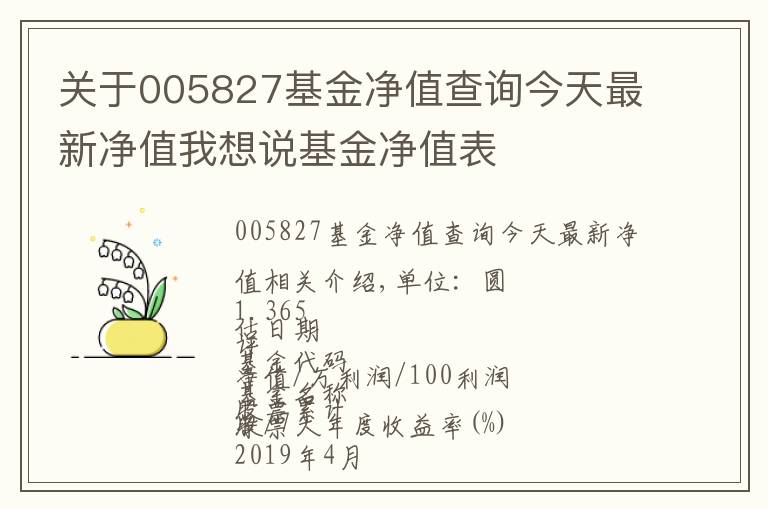 关于005827基金净值查询今天最新净值我想说基金净值表