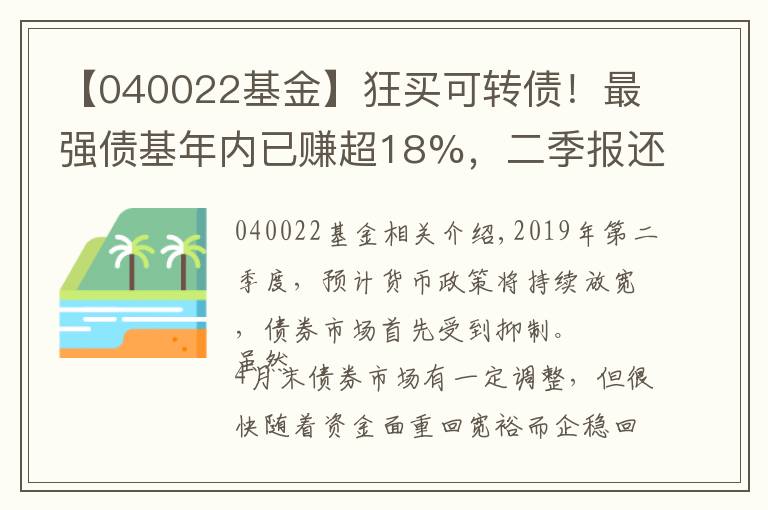 【040022基金】狂买可转债！最强债基年内已赚超18%，二季报还透露这些信息