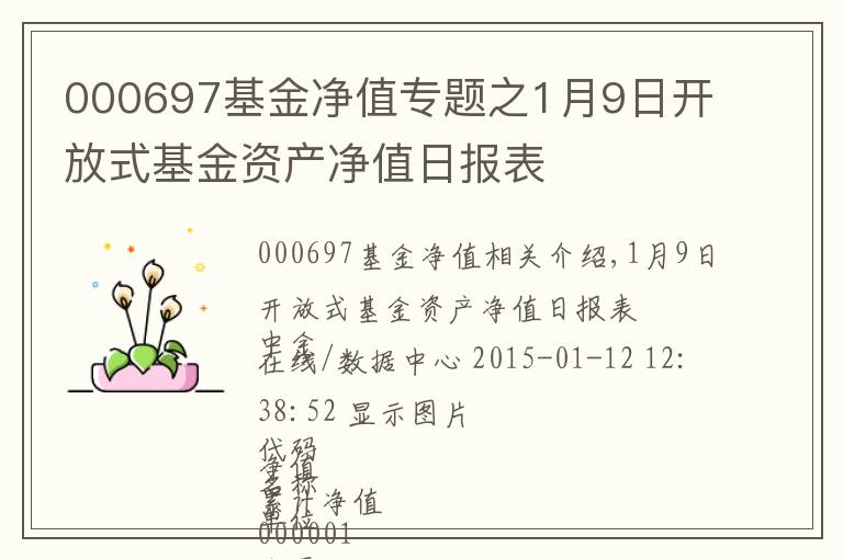 000697基金净值专题之1月9日开放式基金资产净值日报表