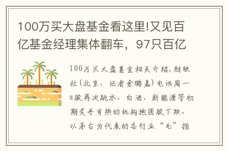 100万买大盘基金看这里!又见百亿基金经理集体翻车，97只百亿基金仅1只净值增长为正，多只顶流产品收益跌入后10%