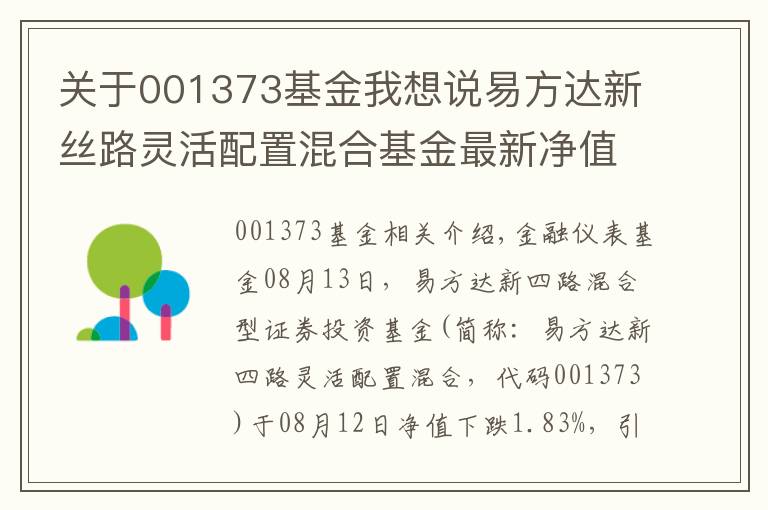 关于001373基金我想说易方达新丝路灵活配置混合基金最新净值跌幅达1.83%