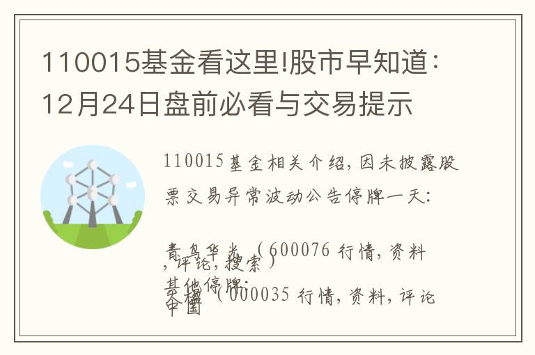 110015基金看这里!股市早知道:12月24日盘前必看与交易提示