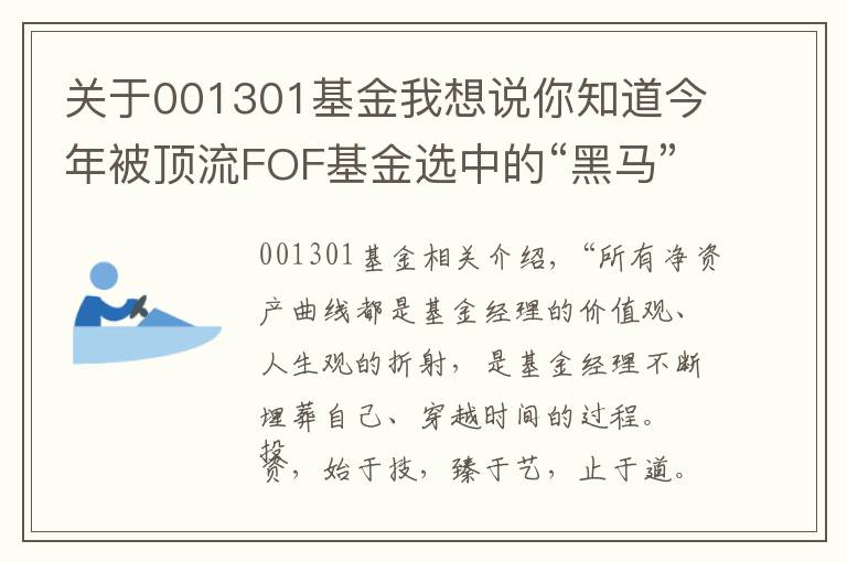关于001301基金我想说你知道今年被顶流FOF基金选中的“黑马”基金经理都有哪些么？