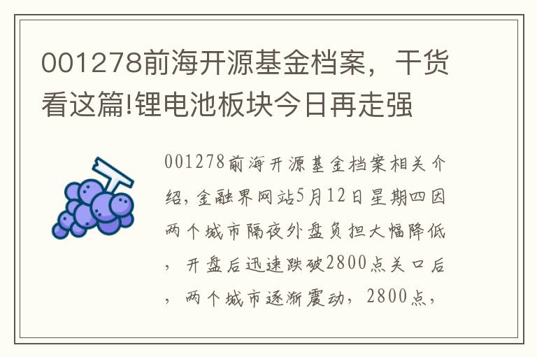 001278前海开源基金档案，干货看这篇!锂电池板块今日再走强 关注相关主题基金
