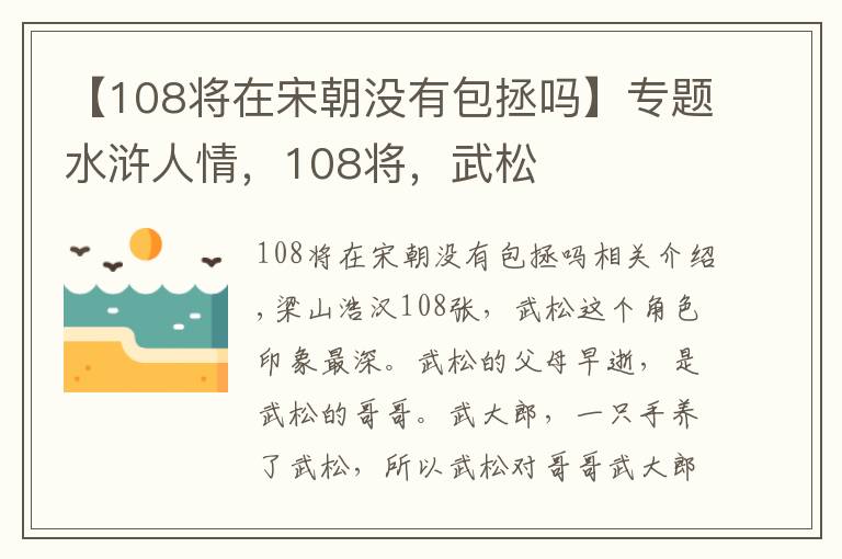【108将在宋朝没有包拯吗】专题水浒人情，108将，武松